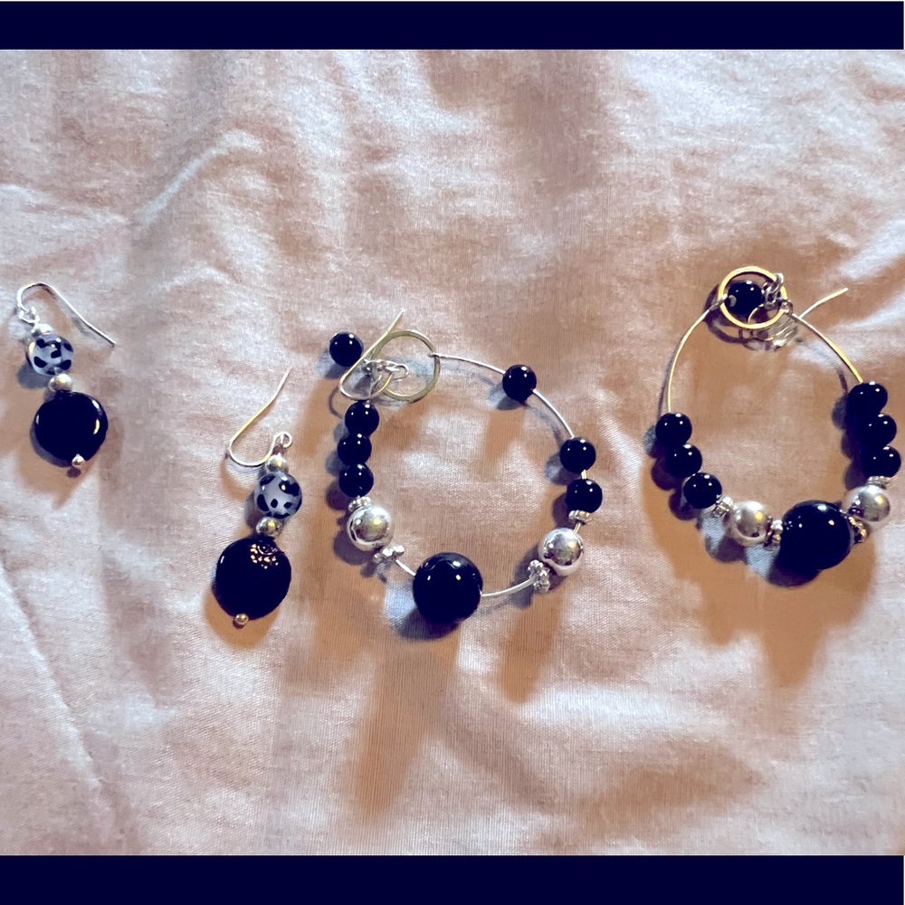Silver and black earrings